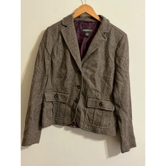 Eddie Bauer womens jacket blazer croped brown lined wool blend fall winter sz 12 - Picture 1 of 15